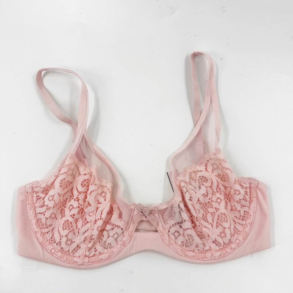 Victorias Secret Body By Victoria Unlined Demi Bra Pink Lace Mesh 32D